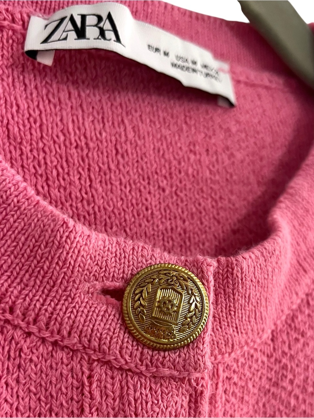 Zara Vibrant Pink Cardigan with Embossed Gold Buttons - Picture 8 of 12
